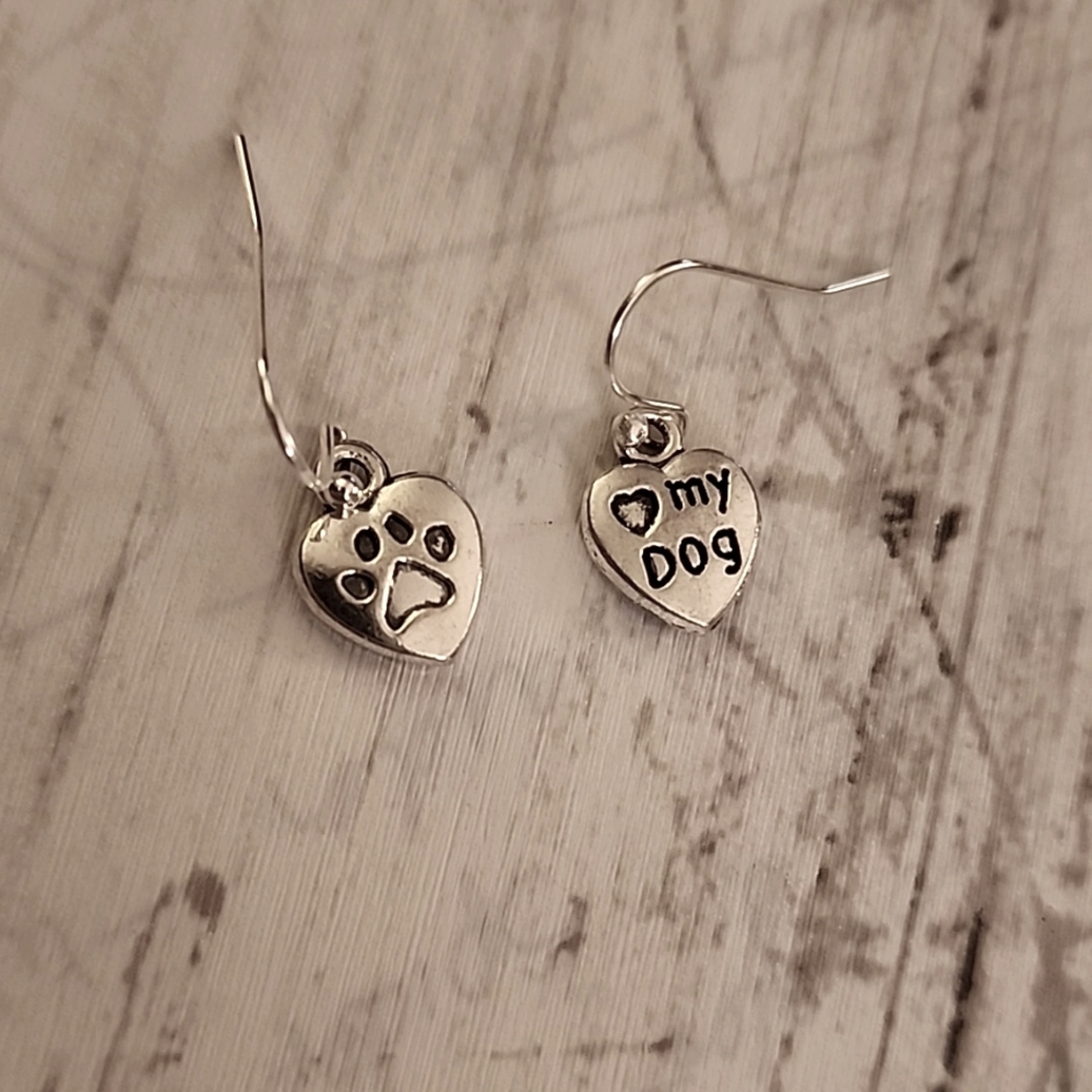 Love my Dog Paw print Asymetrical Earring set French style sterling Post ER